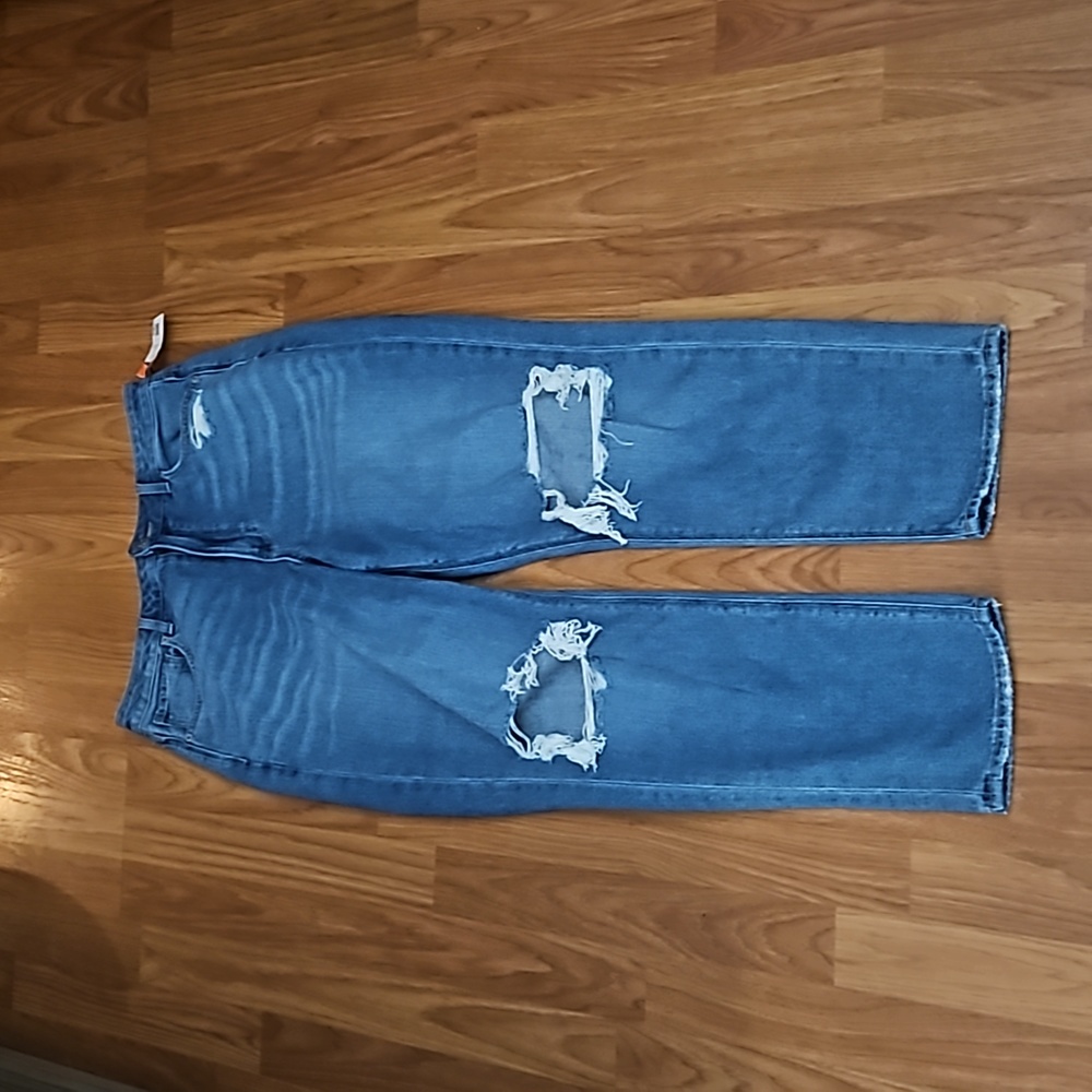 Blue ripped mom jeans